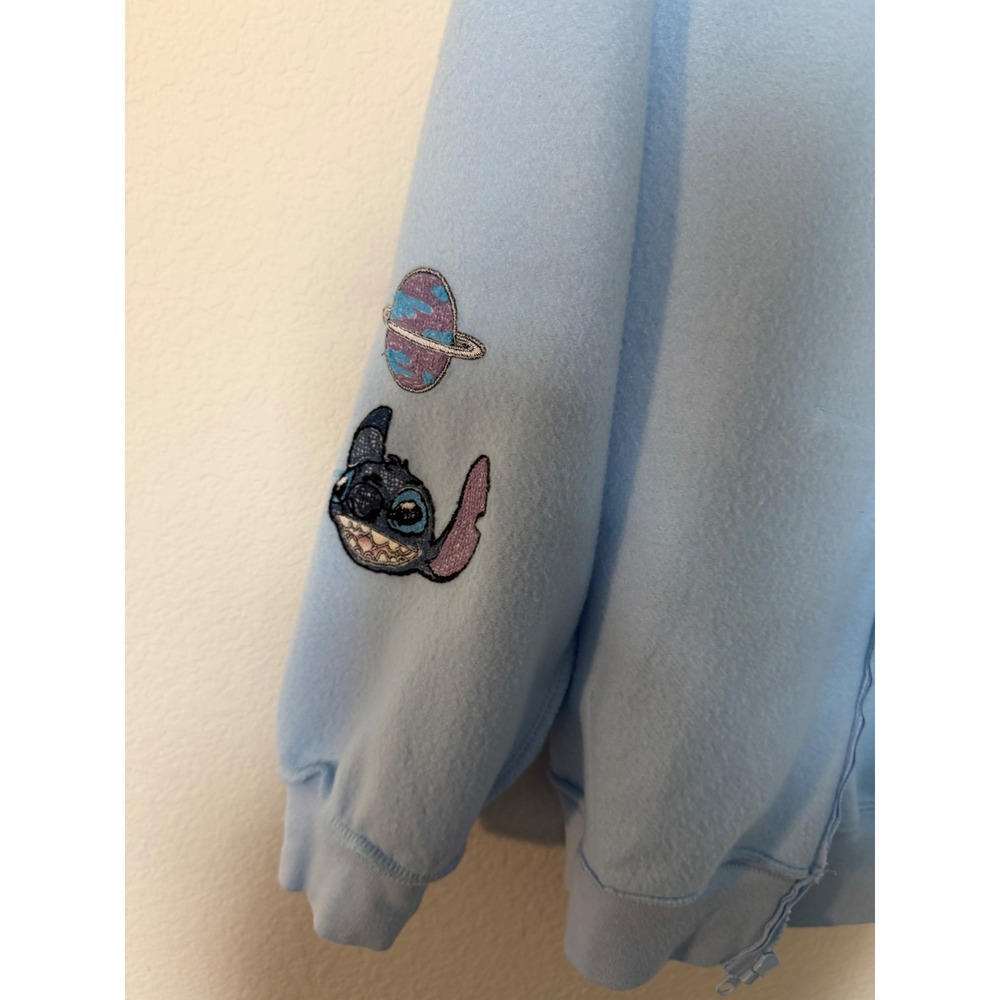 Disney Stitch O'Hana Zip Hoodie Light Blue Chenille Patch Size Large - Picture 13 of 17